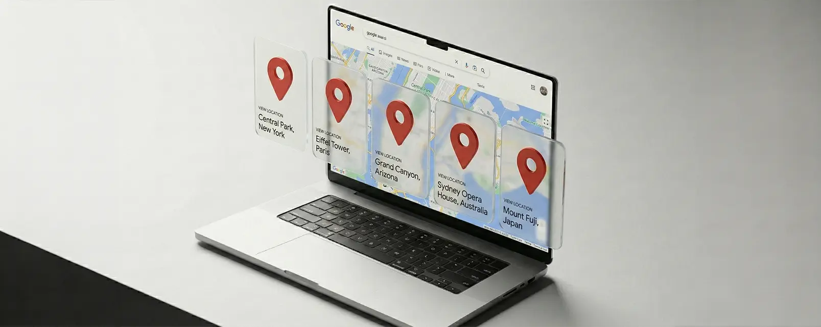 Authority-building and local SEO references around a laptop workspace.